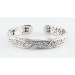 Judith Ripka CZ Sterling Silver Hinged Cuff Bracelet Medium 7in